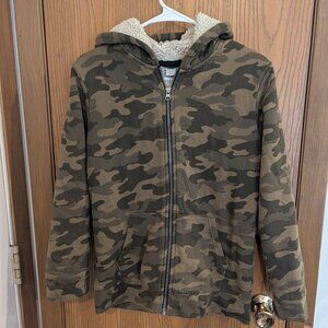 Old Navy Sherpa Lined Camo Zip Sweatshirt Jacket Hoodie-Youth XL